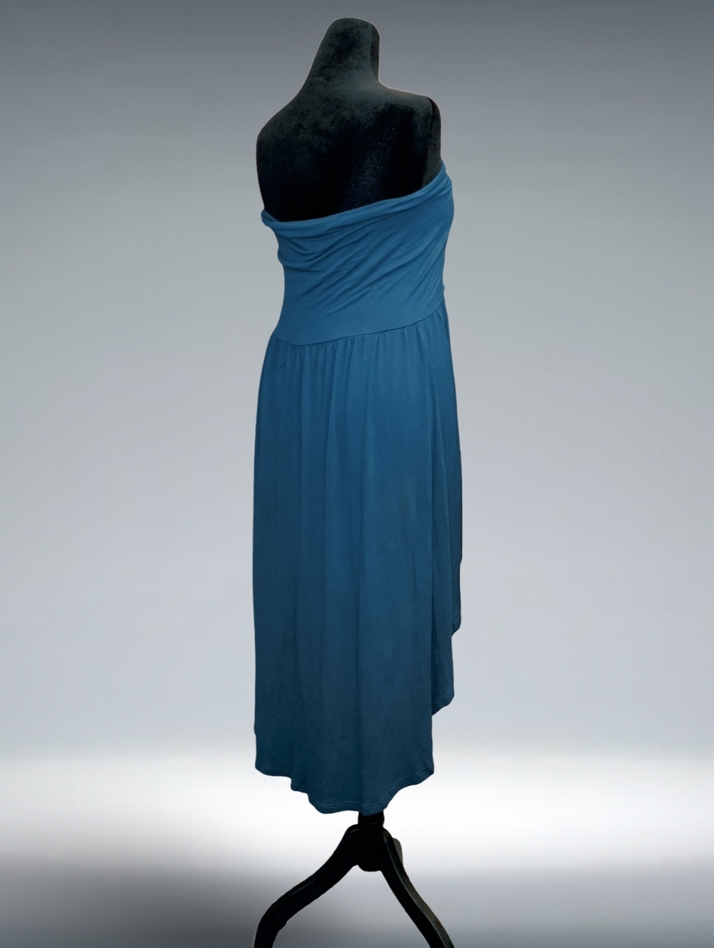 YummyPlus Strapless Hi-Low Teal Dress 2X Plus Knit Pleated Rayon Spandex - Picture 3 of 9